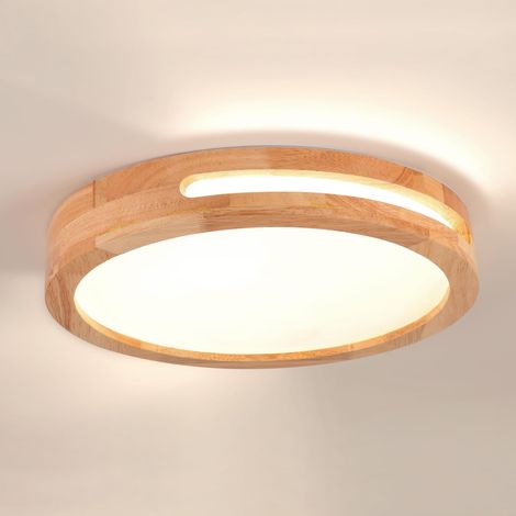 Plafonnier LED Bois 24W 4500K ø40cm Lumière Naturelle pour Chambre, Salon, Salle de Bain, Couloir