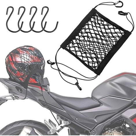 Filet de Casque de Moto - 9 x 10,5 Pouces - Extensible Jusqu'à 50 cm - 4 Crochets Métalliques - Noir - 1 Pièce (1/5)