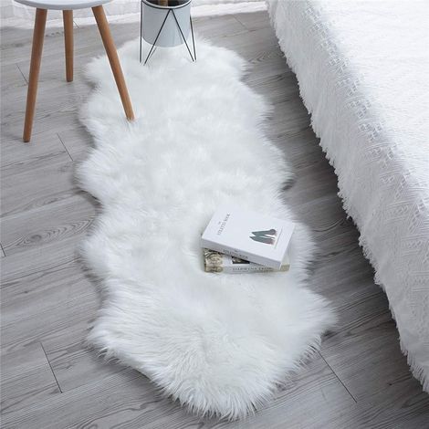 Tapis En Fourrure Synthétique - 60 x 160 cm - Blanc - Pour Canapé Ou Sol (1/5)