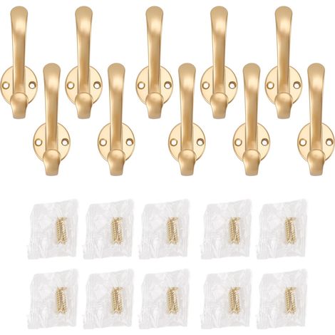 10 sets crochets manteau métal étanches robustes – Mural entrée chambres salles bain cuisines or, rangement (1/5)