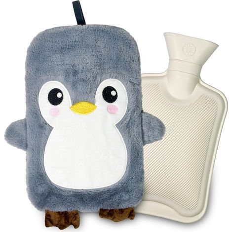 Bouillotte Eau Chaude,Bouillotte Peluche,Housse Pingouin Brodée Amovible,Idéale Règles Douloureuses, Bureau & Enfants, Cadeau Femme (1/5)