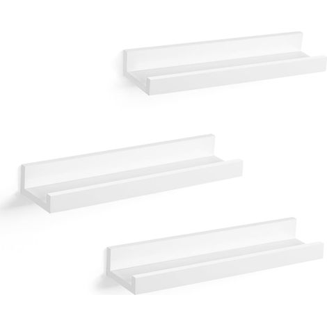 Lot de 3 étagères murales flottantes en MDF 38 x 10 cm pour cadres photos livres exposition rangement blanc 3 (1/3)