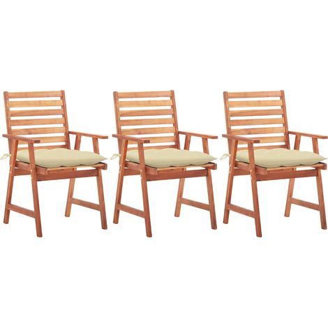 vidaXL Sillas comedor de jardín 3 uds madera maciza acacia con cojines (1/5)