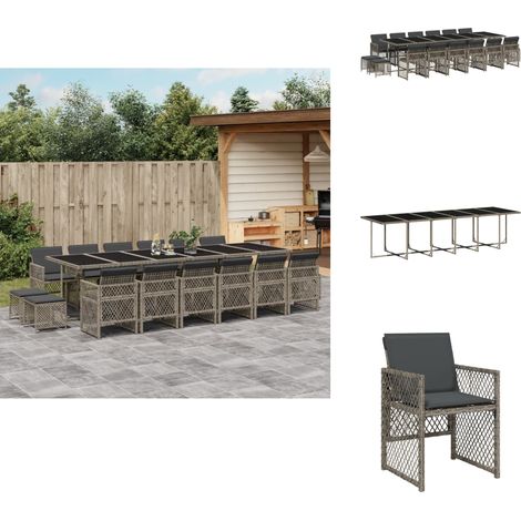 17-tlg. Garten-Essgruppe mit Kissen Grau Poly Rattan - Garten Essgruppe - Garten Essgruppen - Outdoor Essgruppe - Terrasse Essgruppe (1/5)