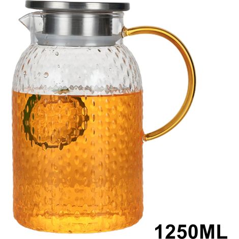 Carafe En Verre Borosilicate - 1500 Ml - Motif Grains De Riz - Pour Eau Froide Thé Glacé Sirop Vin - Bouchon Acier Inoxydable 304