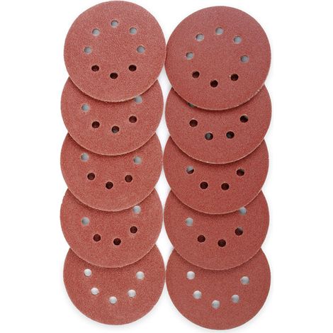 100 disques de ponçage floqués de 12,7 cm (5 pouces), 8 trous, grains 60, 80, 100, 120 et 150, pour meubles et automobile (20 disques de chaque type). (1/5)