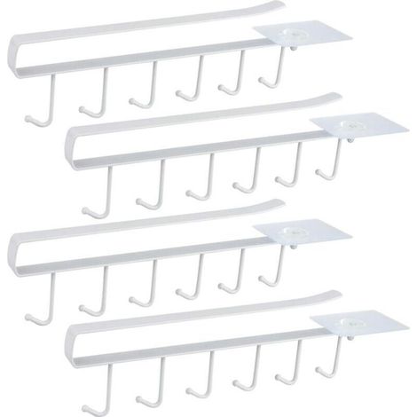 Blanc Lot de 4 Armoire Insert Porte-Tasses Porte-gobelet pour 6 Tasses Crochets de rangement pour Tasses Rangement Crochets pour Ustensiles de Cuisin (1/4)