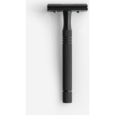 Rasoir de Sûreté en Acier Inoxydable Noir Mat pour Barbe et Corps, Peigne Fermé avec 5 Lames - PANGIVO (1/5)