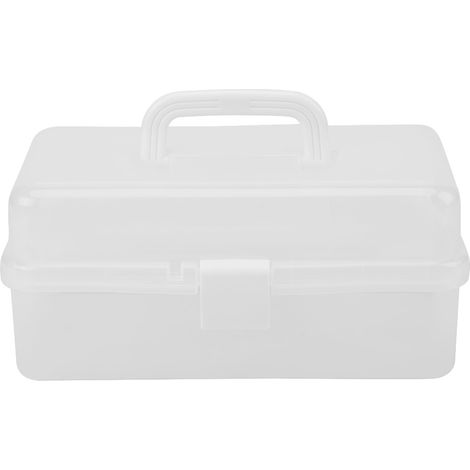 Boîte de rangement pliable en plastique, 3 niveaux, transparente, avec poignée, organiseur d'outils et conteneur portable. (1/5)