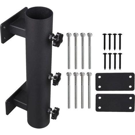 Supporto estensibile per ombrellone da balcone, morsetto universale per ombrelloni da giardino, fissaggio stabile a recinzioni e ringhiere, colore nero. (1/5)
