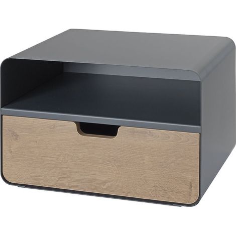 Table de nuit console mural avec tiroir coloris Anthracite/chêne - Longueur 38 x Profondeur 30 x Hauteur 25 cm (1/5)