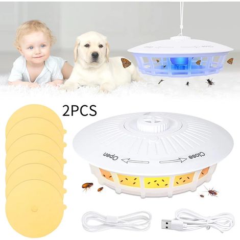 AIPERQ 2 Pcs Piège à puces piège à puces domestique, élimination des puces pour animaux de compagnie, éclairage piège à moustiques peut être installé avec des piles AAA pour une utilisation portable (1/5)