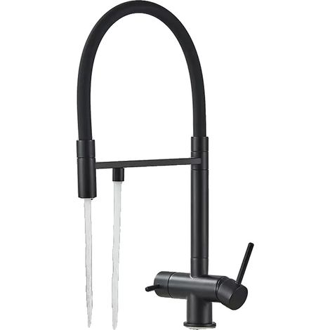 Grifo con filtro de agua, caño flexible, compatible con agua fría y caliente, negro. (1/2)