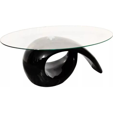 Table basse ovale verre trempé et fibre de verre noir brillant Drive (1/4)