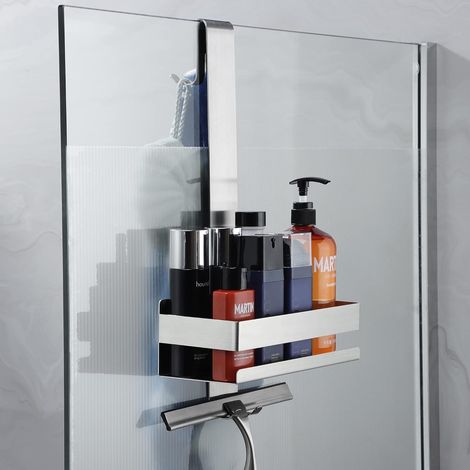 Shower Shelf for Hanging, Shower Shelf No Drilling for Frameless Glass Door, Stainless Steel Shower Basket for Hanging the Glass Shower Enclosure, Rustproof Bathroom Organiser, Shampoo Holder for Show (1/5)