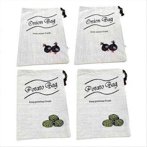 Sac de rangement pour pommes de terre et oignons, lot de 4, filet de conservation pour légumes, organisateur de cuisine, sac respirant pour garde-manger, protection des tubercules, stockage durable. (1/5)