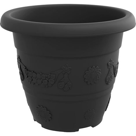 Juego de 24 macetas redondas de diseño moderno para uso interior y exterior Ø 26 x 21,5 cm plástico negro 020059333 (1/5)