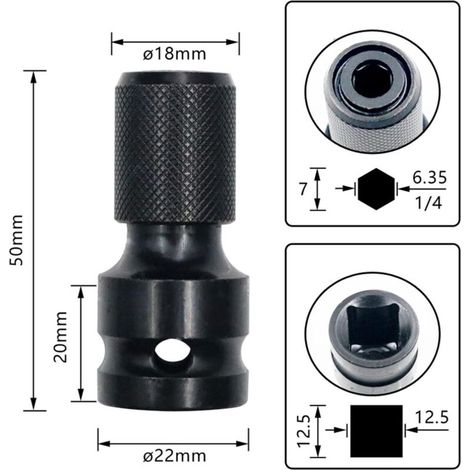 Adaptateur De Socket Hex Porte-Embout 4 Pièces Convertisseur De Mandrin Noir 1/2 Carré Adaptateur Tige Hexagonale Convertisseur 1/4 Douilles Clé à Cliquet Et Porte-Embout De Tournevis (1/3)