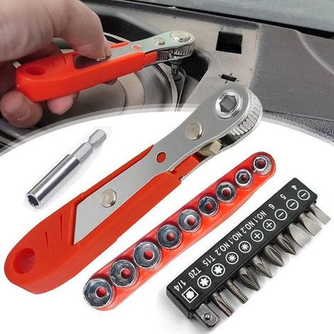 Jeu de 20 Tournevis à Cliquet Magnétiques avec Douilles Hexagonales 5 à 13 mm en Acier Chrome Vanadium pour Espaces Restreints Réparation Auto (1/5)
