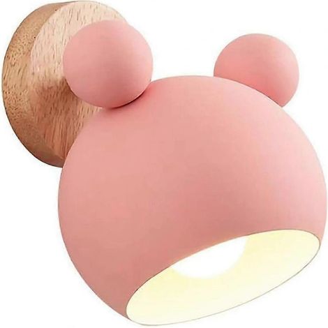 Lampe murale ours en bois style nordique, lampe de chevet d'intérieur, lampe de lecture pour chambre, salon, chambre d'enfant (rose)