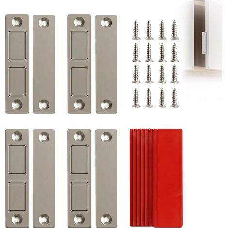 Aimant Porte Placard Loquet Magnetique Fermeture Meuble Tiroir Armoire Coulissante Ultra Mince Puissant 12kg Acier Inoxydable Cuisine Dressing Quincaillerie Fixation Vis Autocollant Lot de 4 (1/5)