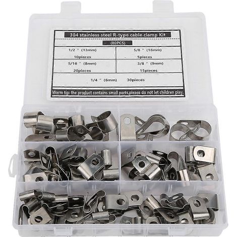 Kit de 80 serre-câbles type R, pièces de quincaillerie, acier inoxydable 304, résistant à la corrosion, 6–16 mm (1/4)