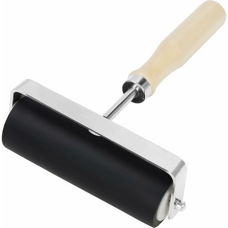 Rouleau Caoutchouc Encreur Rouleau Brayer 10 cm - Rouleau Linogravure Noir avec Manche en Bois pour Tampon, Encre, Bloc de Peinture et Application de Colle (1/5)