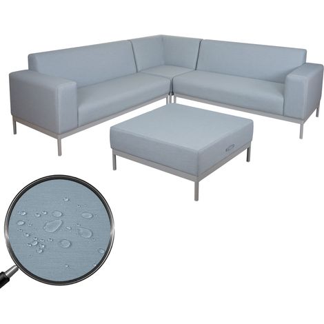 Ecksofa HHG-5+1, Sofa Loungesofa Couch, Stoff/Textil Indoor wasserabweisend 245cm blau ohne Ablage (1/5)