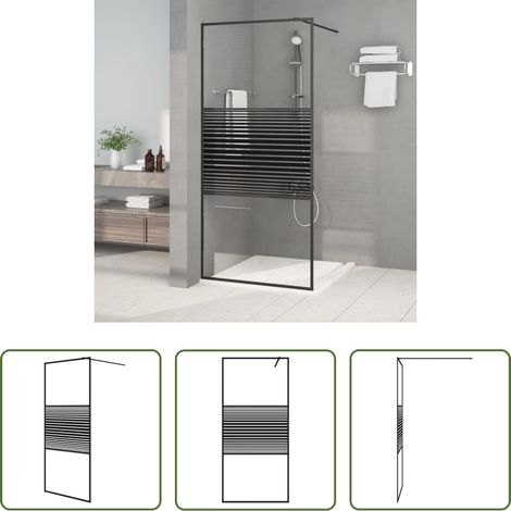vidaXL ESG-Glas - Duschwand für Begehbare Dusche Schwarz 90x195 cm ESG-Glas Klar (1/5)