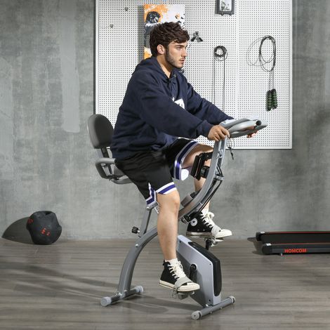 Vélo d'appartement pliant 8 niveaux de résistance magnétique dossier selle réglable poignées ergonomiques noir gris (1/5)