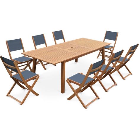 8-seater extendable wooden garden table set with chairs, Almeria, Natural, 240x100x75 cm