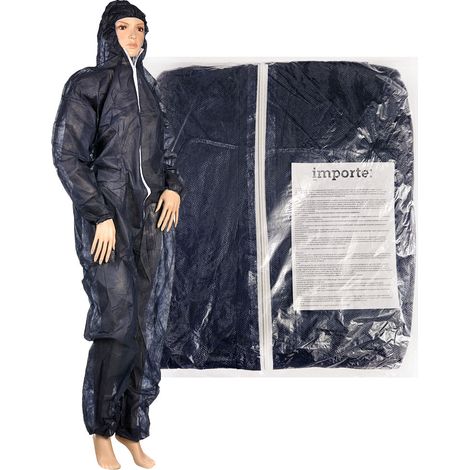 Combinaison de protection bleu marine taille L en tissu non tissé avec capuche, 1 pièce. (1/4)