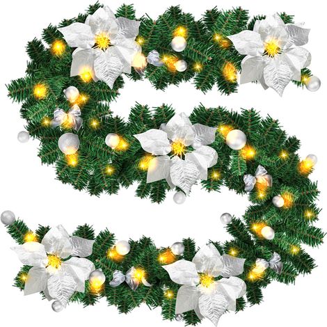 Randaco Ghirlanda natalizia - Ghirlanda di Natale - 2,7 m - Ghirlanda di luci per albero di Natale a LED per feste di compleanno di nozze di Natale, Argento