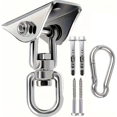 Crochet de Plafond 450KG, Support de Fixation en Acier Inoxidable avec Rotation 360°, Kit de Suspension pour Hamac, Chaise Suspendue, Balançoire, Yoga Aérien et Sac de Frappe, Vis Béton/Bois (1/5)