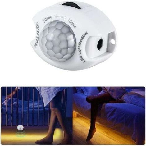 Rilevatore di movimento DC 5V/24V, interruttore della luce con timer automatico PIR, barra luminosa non inclusa (1/4)