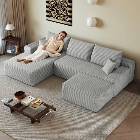 Canapé angle modulaire sans structure 270 cm méridienne L, moderne assise profonde sans montage compressé, salon chambre appartement, coloris gris (1/5)