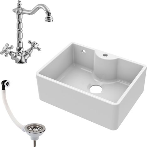 Fireclay 595mm - Butler Kitchen Sink - Tap Ledge with Overflow, Classic Tap & Waste Included by Balterley (1/4)