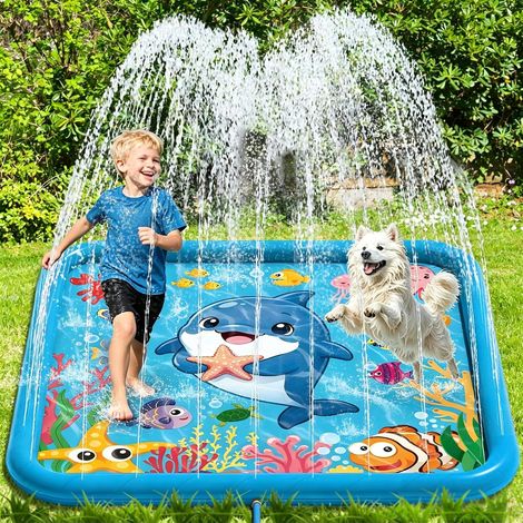 Carré 170 cm Tapis de Jet d'eau pour Jouets Enfants,Tapis de Jet d'eau Jet et D'éclaboussure,Jouets Aquatiques pour Enfants Chiens,Jeux d'eau Enfant Exterieur, Jardin D'été Activités Familiales (1/5)