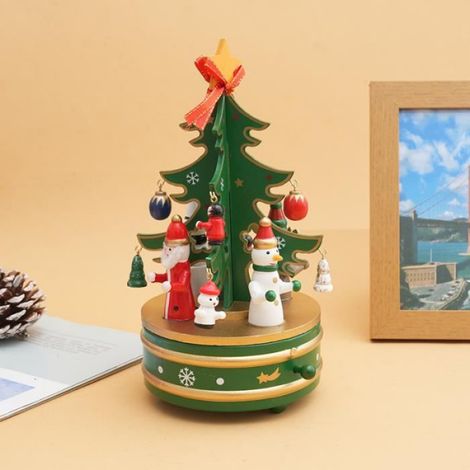 Boîte à Musique - - Boule de Neige de Noël - Décoration en Bois - Cadeau de Noël - Vert