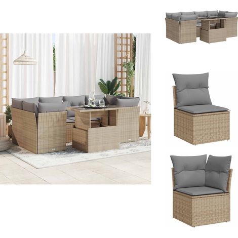 7-tlg. Garten-Sofagarnitur mit Kissen Beige Poly Rattan - Gartensofa Set - Garten Sofa Set - Outdoor Sofa Set - Garten Sofagarnitur (1/5)