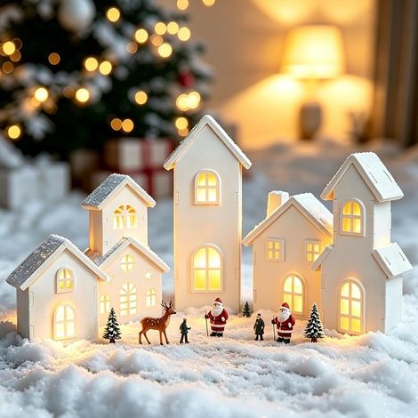 Village de Noël Lumineux en Bois, Maison de Noël Miniature lumineuse (1/5)