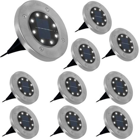 Lot de 10 disques solaires à LED spots de jardin à planter (1/5)