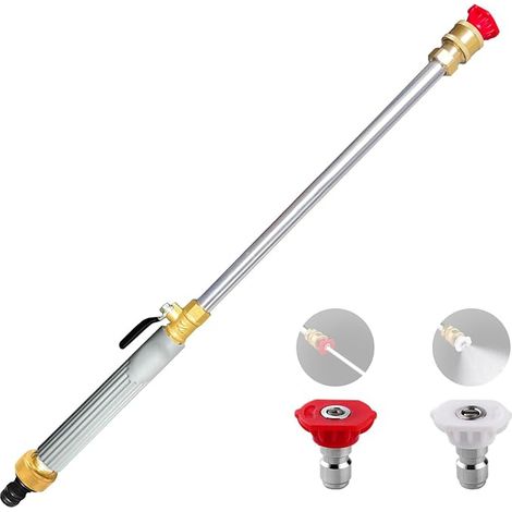 Lanza de extensión para hidrolavadora, cabezal de alta presión con manguera, extensión de lanza de acero inoxidable para hidrolavadora, 5 chorros ajustables, para lavado de autos y jardines. (1/5)