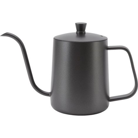 Petite cafetière-théière étroite en acier inoxydable noir, résistante à la corrosion, avec couvercle, pour usage domestique, 600 ml. (1/5)