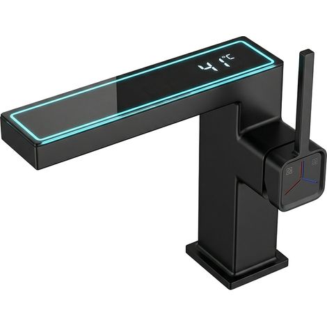 Robinet de salle de bain LED digital pour lavabo monocommande en Laiton style technologique Noir (1/5)