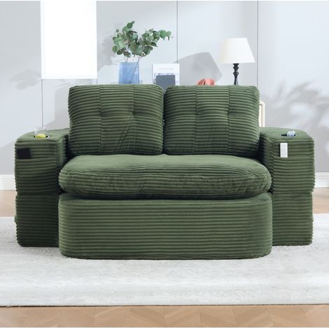 Sofá cama 2 en 1 de pana 165 x 97 x 61 cm, respaldo alto, verde esmeralda, OKWISH (1/5)