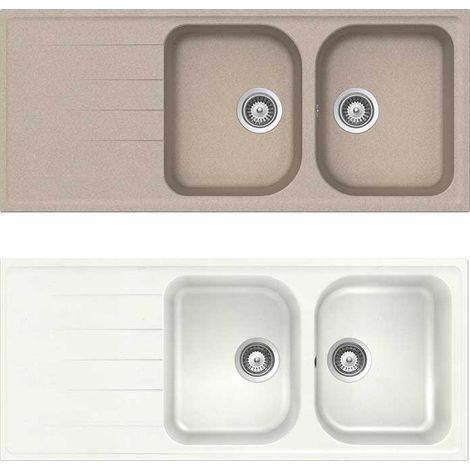 LAVELLO SINTETICO 2 VASCHE CON GOCCIOLATOIO INCASSO ""LITHOS"" Bianco Alpina 07 - 116x50 cm