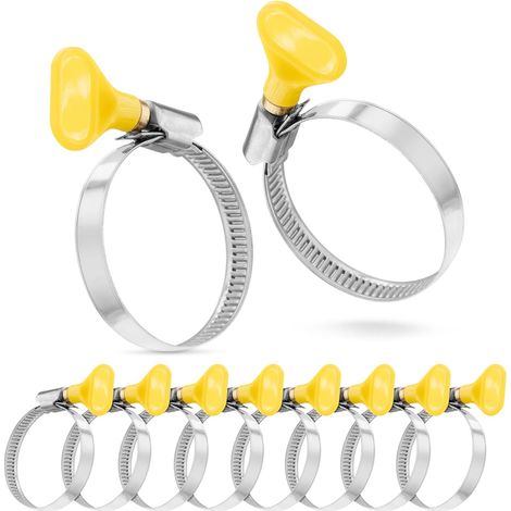 10x Colliers de Serrage avec Vis Papillon en Acier Inoxydable, Plage de Serrage 32-50 mm, Qualité W2, Jaune