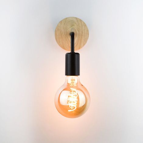 Applique Murale Interieur 1 PCS, Lampe Murale Industrielle Bois, Appliques Wall E27 Decoration Murale Rétro pour Salon, Chambre à Coucher (Ampoules Non Comprises) Lefou (1/5)