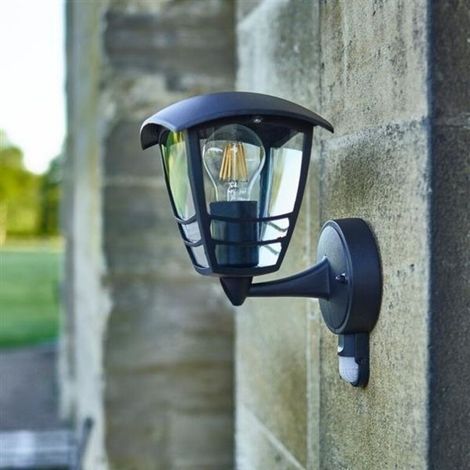 Applique murale extérieure Creek – Aluminium noir – Détecteur de mouvement – IP44 – 1x60W E27 – 28,5x20x17,5 cm – Pour jardin, entrée ou terrasse